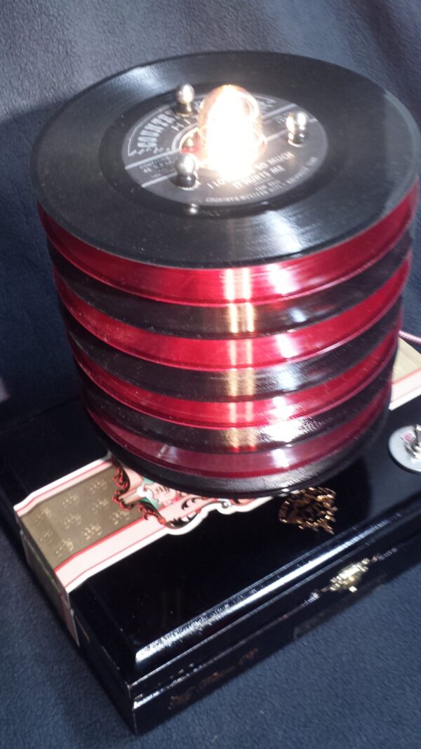 Red & Black 45 records top this black My Father cigar box. Perfect Vinyl Collector Gift